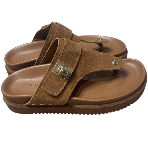 Steve Madden Thona Chestnut Suede Flatform Thong Sandals - Picture 1 of 4